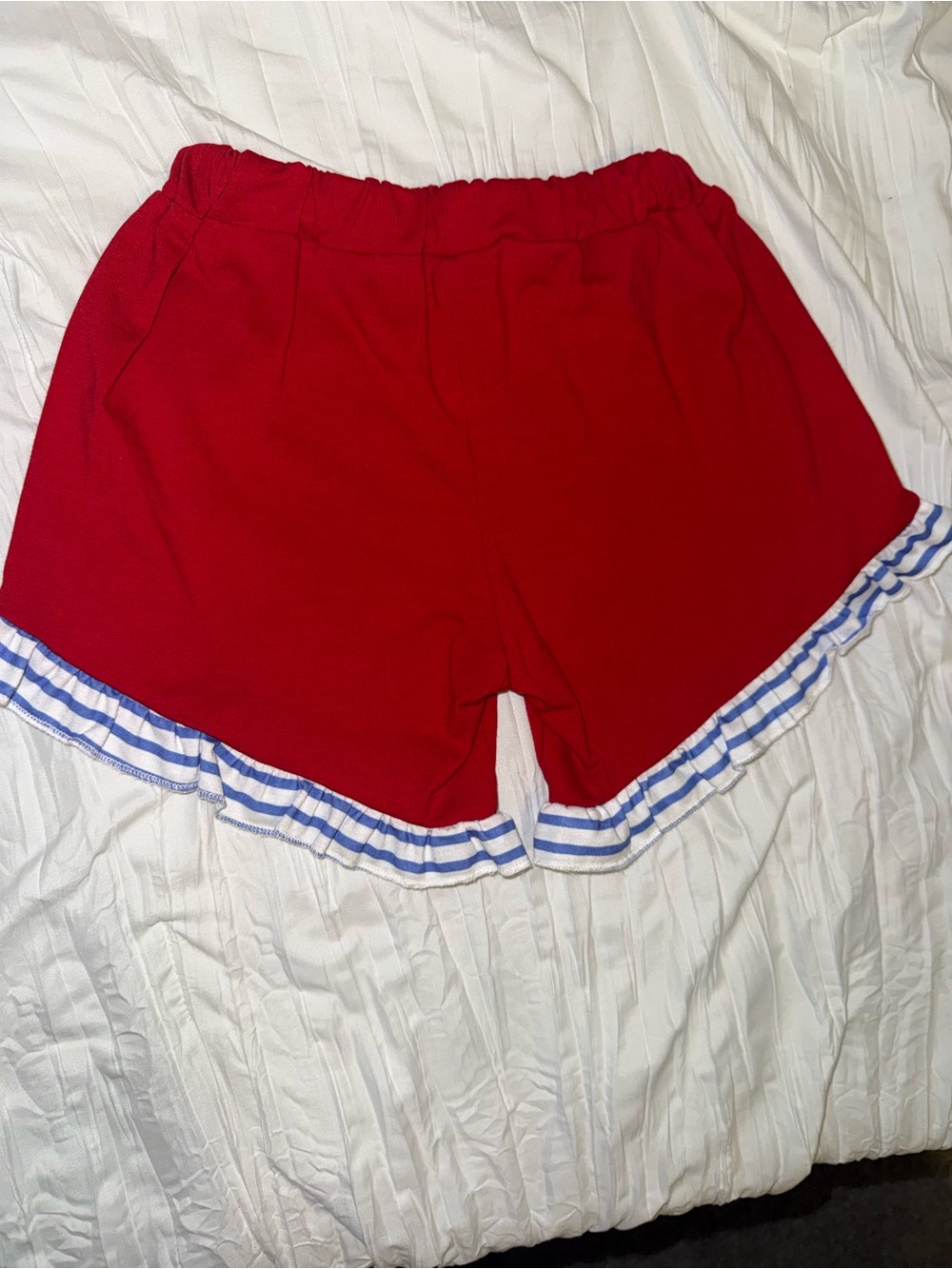 Striped Blue & White Top with Red Ruffle Shorts Set - Picture 6 of 9